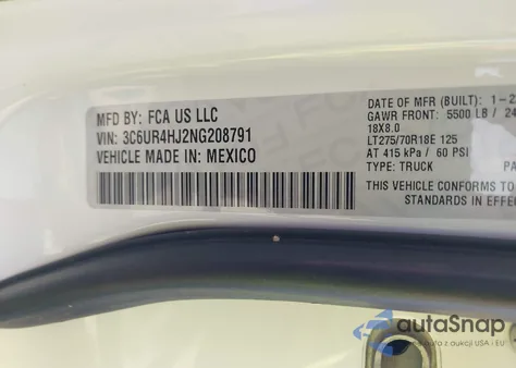 2022 Ram 2500 Tradesman 4X2 8' Box из США, поврежденный, VIN 3C6UR4HJ2NG208791